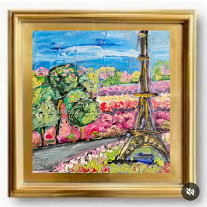 Springtime in Paris 8x8 Oil Painting with Frame