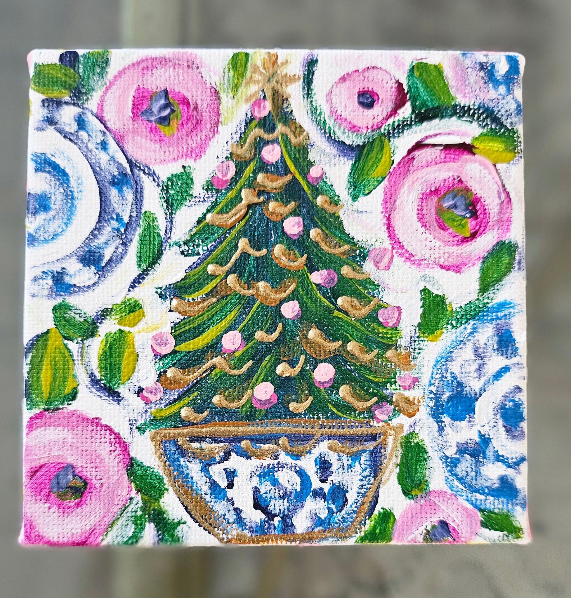 Roses and Chinoiserie 4x4"