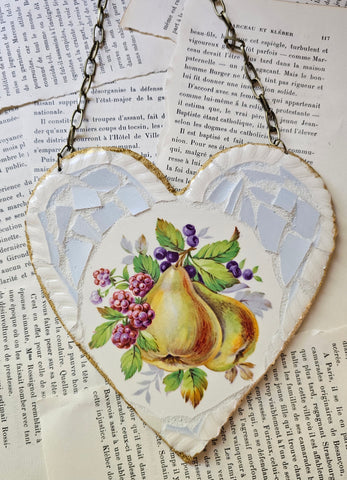 1930's Vintage Fruit Plate Mosaic Heart
